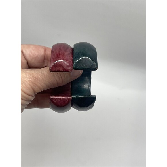 Leather Cuff Bracelet Lot Of 2 Emerald Green & Wine - Picture 9 of 11